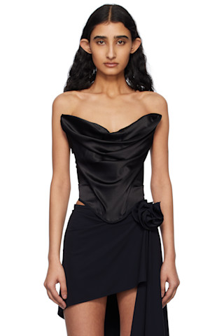 Black Draped Satin Strapless Corset