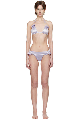 【関税込み】Isa Boulder ブラウン V Knot & Avril ビキニ Purple Papillon & Shy Thong Bikini by Isa Boulder on Sale