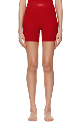 【関税込み】SKIMS レッド Cotton Rib ボクサーショーツ Red Cotton Rib Boxer Shorts by SKIMS on Sale