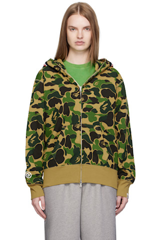 Khaki ABC Camo Shark Full Zip Hoodie by BAPE on Sale