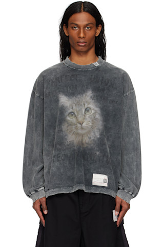 新品タグ付きメゾンミハラヤスヒロBleached Cat Print Sweat Black Bleached Cat Print Long Sleeve T-shirt by Maison