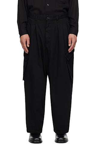 YOHJI YAMAMOTO: Black BS Katsuragi 12Tucks Work Cargo Pants YOHJI YAMAMOTO: Black BS Katsuragi 12Tucks Work Cargo Pants