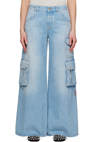 【関税込み】Off-White ブルー デニム ワイドレッグジーンズ Off-Whiteのブルー デニム ワイドレッグジーンズがセール中