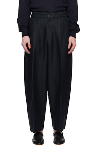 Studio Nicholson: Navy Ellis Trousers | SSENSE Studio Nicholson: Navy Ellis Trousers | SSENSE