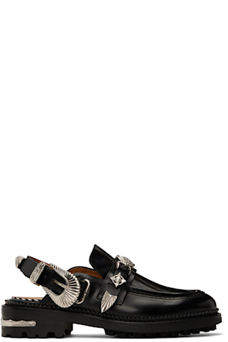 Black Buckle Polido Leather Loafers by Toga Pulla on Sale