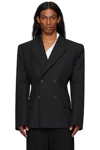 NEAU 4th Double breasted blazer ブラック Double-Breasted Wide Shoulders Blazer (JKT029-BLACK)