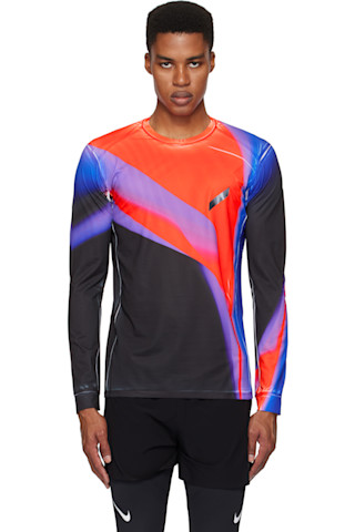 Soar Running: Black & Red Long Sleeve Printed Tech T-shirt