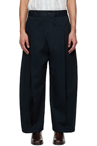 SAGE NATION: Navy Box Pleat Trouser | SSENSE SAGE NATION: Navy Box Pleat Trouser | SSENSE