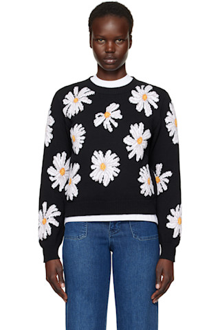 Black All Over Daisy Print Sweater by Moschino on Sale