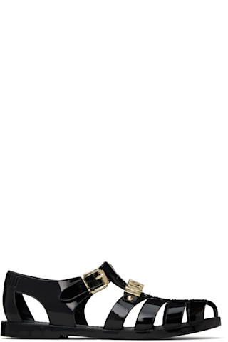 【MOSCHINO】ロゴレタリングジェリーサンダル Moschinoのブラック レタリングロゴ ジェリーサンダルがセール中