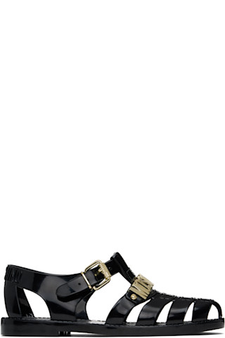 【MOSCHINO】レタリングロゴ ジェリー サンダル ブラック Moschinoのブラック レタリングロゴ ジェリーサンダルがセール中