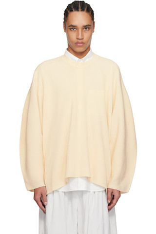 HOMME PLISSÉ ISSEY MIYAKE: Beige Tight Twist Cotton Knit HOMME PLISSÉ ISSEY MIYAKE: Beige Tight Twist Cotton Knit