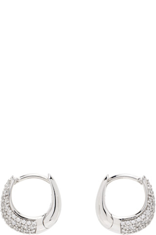 Tom Wood: Silver Ice Huggies Pave Earrings | SSENSE Tom Wood: Silver Ice Huggies Pave Earrings | SSENSE