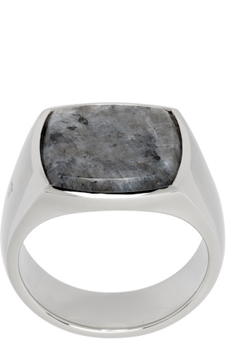 Tom Wood: Silver Cushion Larvikite Ring | SSENSE Tom Wood: Silver Cushion Larvikite Ring | SSENSE
