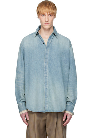 【関税込み】Fear of God ブルー ボタンアップ デニムシャツ Fear of God: ブルー ボタンアップ デニムシャツ | SSENSE 日本