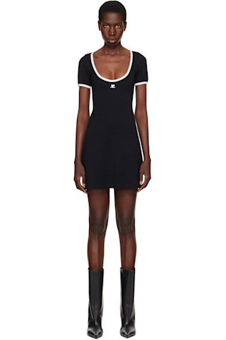 Courreges Holistic コントラスト ミニワンピース Courrègesのブラック Holistic コントラスト ミニワンピースが