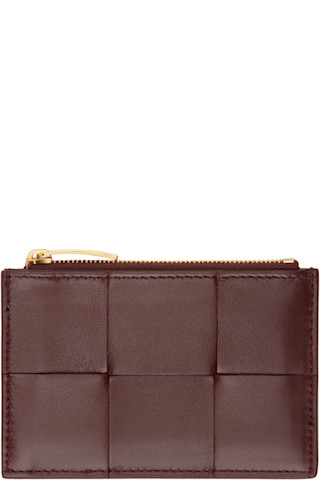 Bottega Veneta バーガンディ Cassette ジップカードケース Bottega Veneta: バーガンディ Cassette ジップカードケース