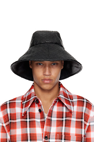 Bottega Veneta ブラック バケットハット Sサイズ Bottega Veneta: Black Intrecciato Leather Bucket Hat | SSENSE