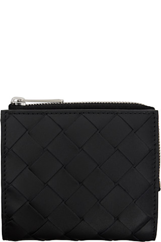 Bottega Veneta: ブラック Intrecciato 二つ折り財布 | SSENSE 日本