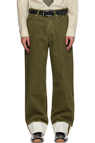 Bottega Veneta カーキ Colored Turned Up ジーンズ 251798M186005_1.jpg