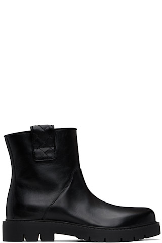 Bottega Veneta: ブラック Haddock アンクルブーツ | SSENSE 日本