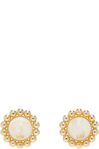 【関税込み】VALENTINO GARAVANI 'PAS PLUS' EARRINGS Gold & Off-White Pas Plus Earrings by Valentino Garavani on Sale