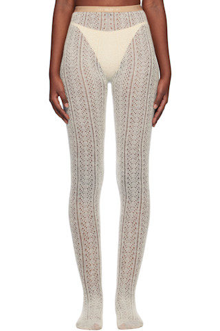 タイツ・ソックス Valentino Garavani Collant Pattern Mohai Valentino Garavani: Beige 'Chez Valentino' Mohair Tights