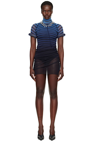 Blue 'The Short 3D Striped' Minidress by Jean Paul Gaultier on Sale