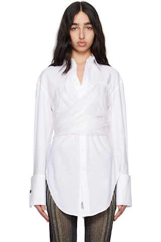 トップス jean paul gaultier lether drape shirts White Long Draped Shirt by Jean Paul Gaultier on Sale