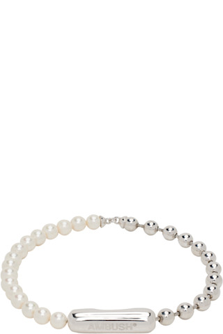 AMBUSH: Silver Pearl Ball Chain Mix Bracelet | SSENSE AMBUSH: Silver Pearl Ball Chain Mix Bracelet | SSENSE