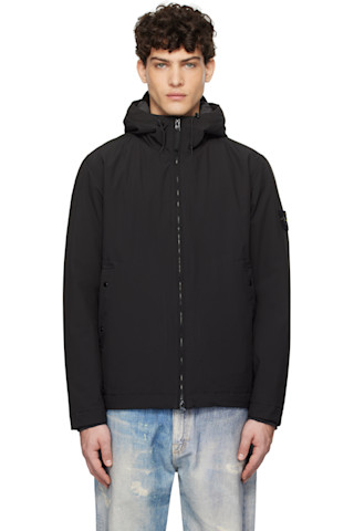 Stone Island: ブラック ショート ソフトシェル ジャケット | SSENSE 日本