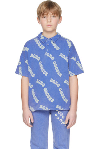 トップス BOBOCHOSES Chekered Blue polo Bobo Choses Blue Checkered Polo – Panda and Cub