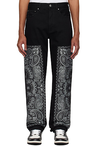 AMIRI: Black Bandana Jacquard Paneled Straight Jeans | SSENSE AMIRI: Black Bandana Jacquard Paneled Straight Jeans | SSENSE