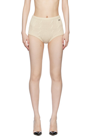 【関税込み】Blumarine ホワイト Rebrode ショートパンツ Blumarineのオフホワイト Braid ケーブルニット ショートパンツ