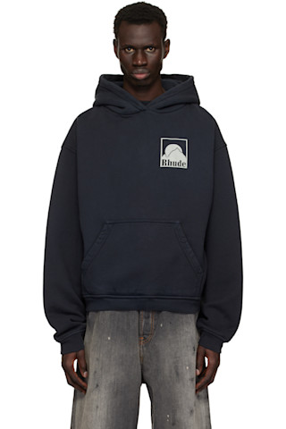 Rhude: Black Moonlight Badge Hoodie | SSENSE Rhude: Black Moonlight Badge Hoodie | SSENSE