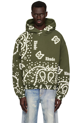 【関税込み】Rhude カーキ バンダナプリント フーディ Rhudeのカーキ バンダナプリント フーディがセール中