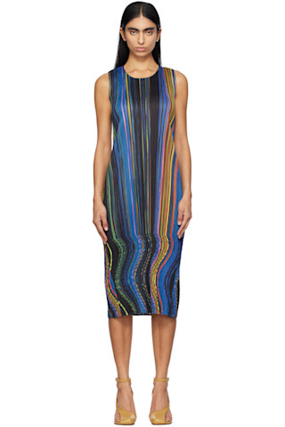 PLEATS PLEASE WARP スカートsize3 WARP Pleats Please Issey Miyake Warp Pleated Striped Midi-Dress