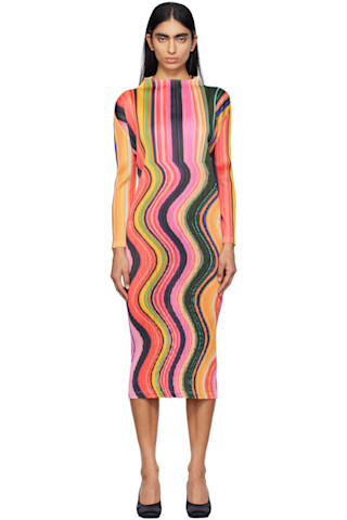 PLEATS PLEASE ISSEY MIYAKE: Multicolor Warp Maxi Dress | SSENSE PLEATS PLEASE ISSEY MIYAKE: Multicolor Warp Maxi Dress | SSENSE