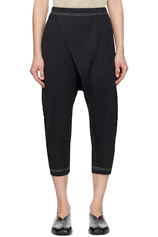 PLEATS PLEASE ISSEY MIYAKE: Black Ramie Pleats Trousers | SSENSE