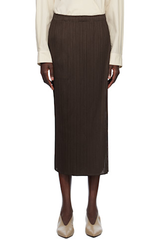 PLEATS PLEASE ISSEY MIYAKE: Brown Monthly Colors March Midi Skirt  