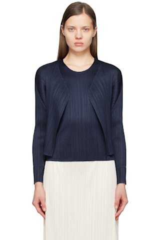 カーディガン PLEATS PLEASE ISSEY MIYAKE - PLEATS PLEASE FORWARD 4 Navy New Colorful Basics 4 Cardigan by PLEATS PLEASE ISSEY