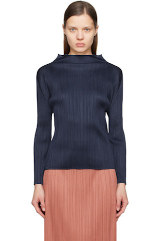 PLEATS PLEASE ISSEY MIYAKE ポロシャツ 半袖 ネイビー PLEATS PLEASE ISSEY MIYAKE ポロシャツ 半袖 ネイビー ISSEY