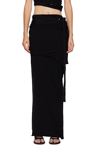 Black Lounge Drape Maxi Skirt by Ottolinger on Sale