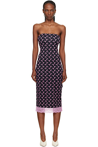 Black Recycled Moon Jersey Bustier Midi Dress by Marine Serre on Sale
