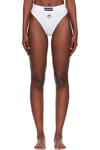 White Moon Logo Stretched Jersey High-Waist Briefs by Marine Serre