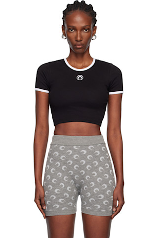 Marine Serreのブラック Moon Logo リブ クロップド Tシャツがセール中