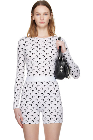 Marine Serreのホワイト Recycled Moon Jersey セカンドスキン クルー