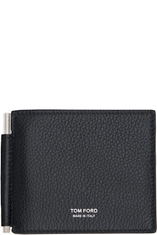 TOM FORD: ブラック グレインレザー マネークリップ ウォレット