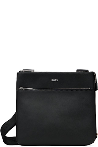 BOSS ボス★ ラージ ジッパー レザー メッセンジャーバッグ BOSS: ブラック サフィアーノレザー バッグ | SSENSE 日本