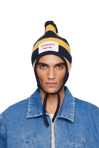 charles jeffrey loverboy ssense限定 ビーニー Charles Jeffrey LOVERBOY: イエロー＆ネイビー Spike ボンネット
